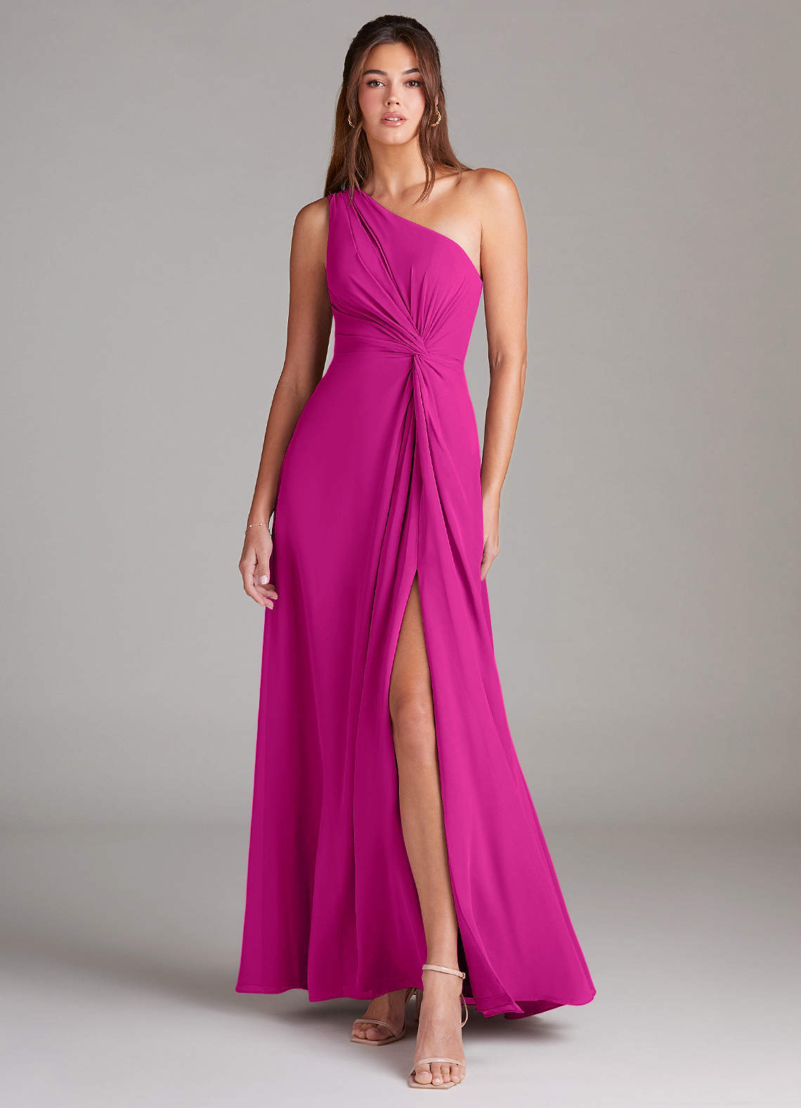 elyessen Brooke Sky Blue A-Line One Shoulder Chiffon Dress 4