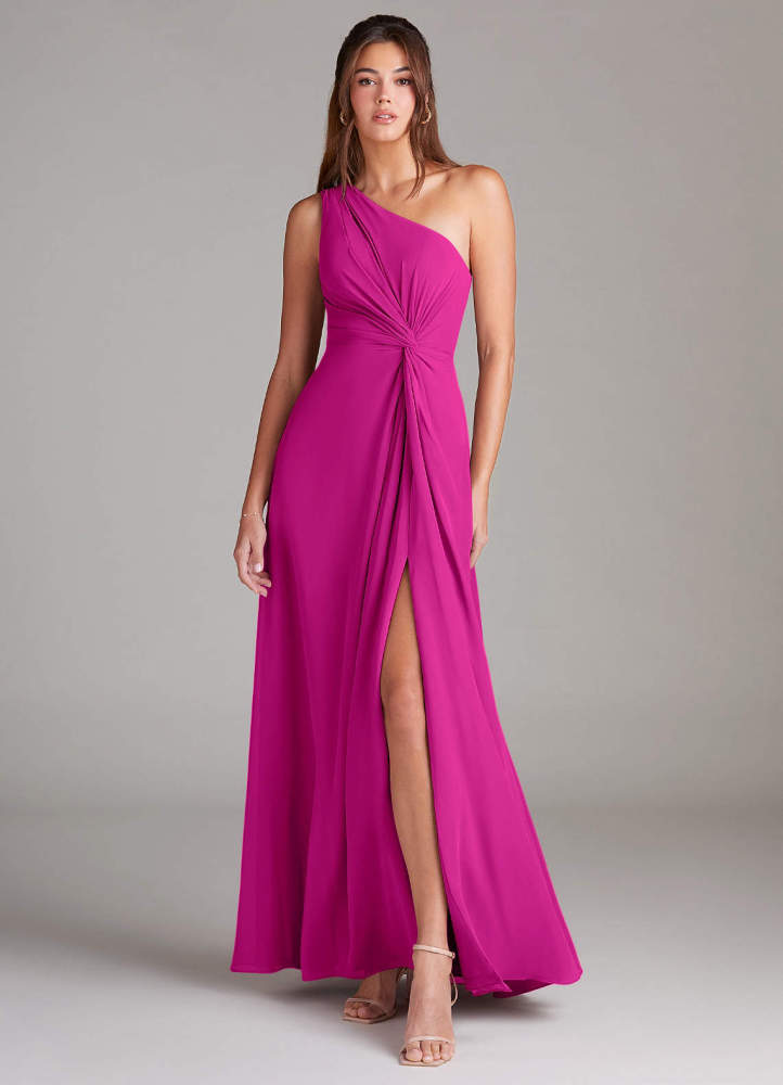 elyessen Brooke Sky Blue A-Line One Shoulder Chiffon Dress 4