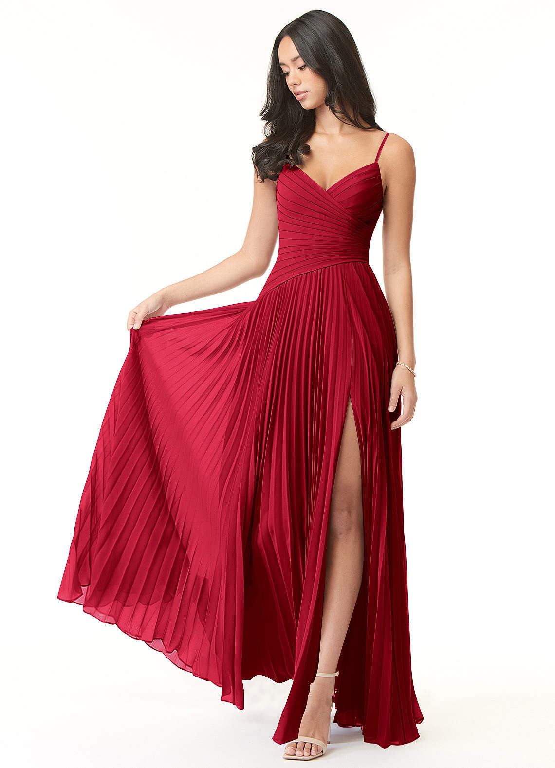 elyessen Vini Sky Blue A-Line V-Neck Pleated Chiffon Dress 6