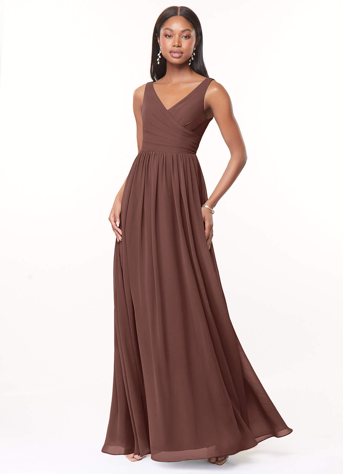 elyessen Keyla Dusty Blue A-Line V-Neck Pleated Chiffon Dress 7