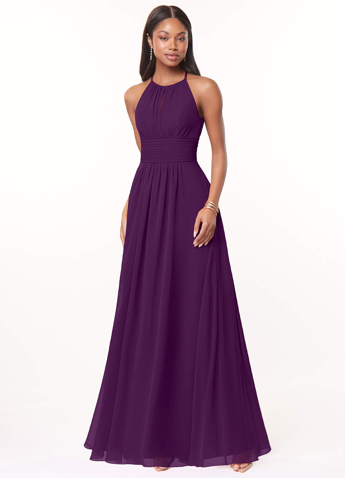 elyessen Bonnie Burgundy A-Line Keyhole Ruched Chiffon Dress 5