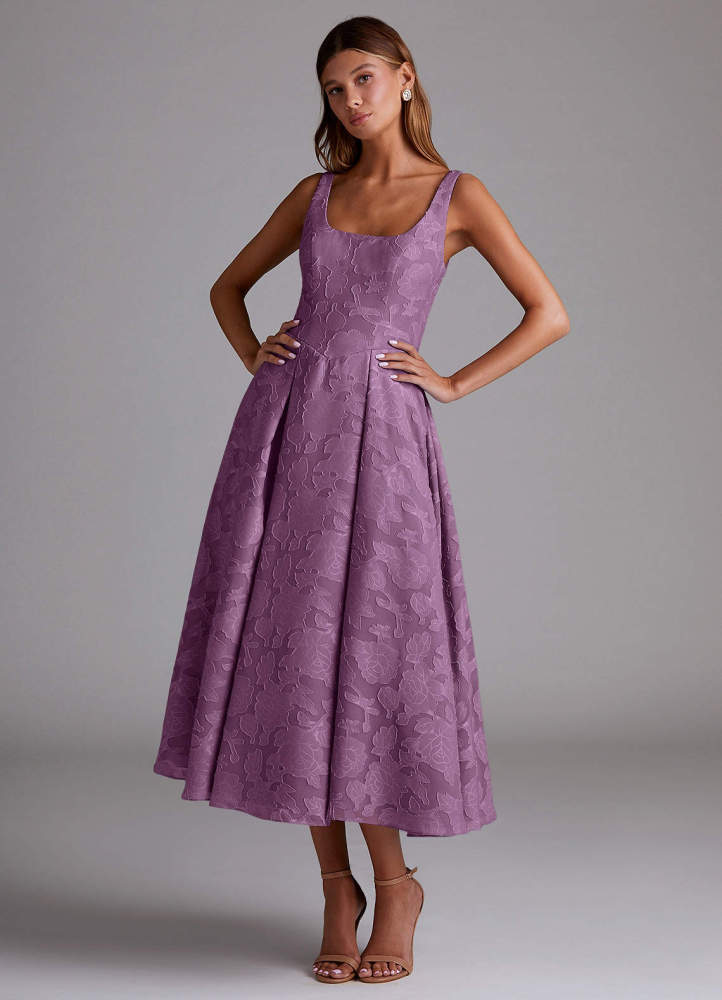 elyessen Amalie Dusty Blue A-Line Pleated Floral Burnout Dress 2
