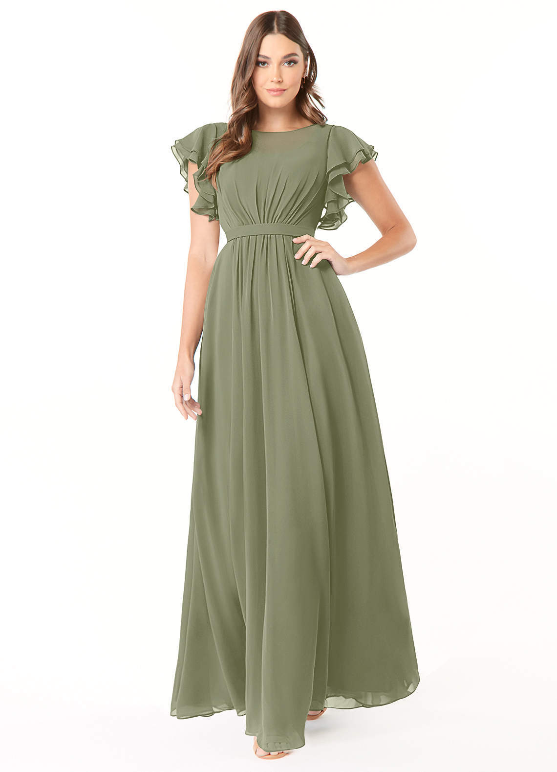 elyessen Daphne A-Line Ruffled Chiffon Floor-Length Dress Eucalyptus 1