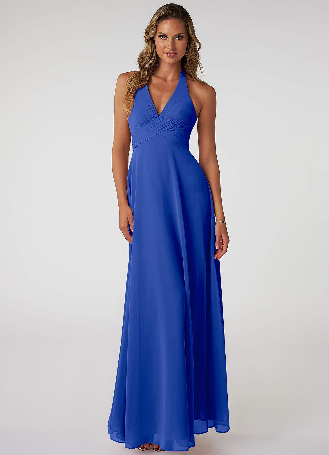 elyessen Tessie Sky Blue A-Line V-Neck Pleated Chiffon Dress 3