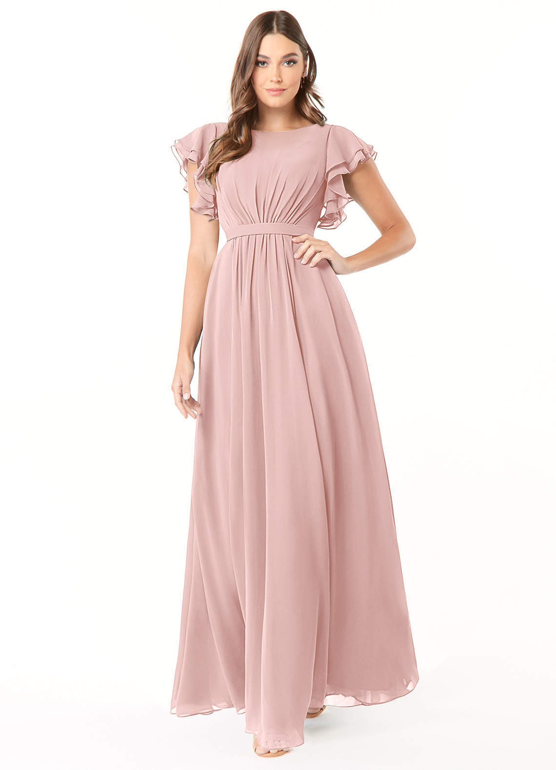 elyessen Daphne A-Line Ruffled Chiffon Floor-Length Dress Eucalyptus 4