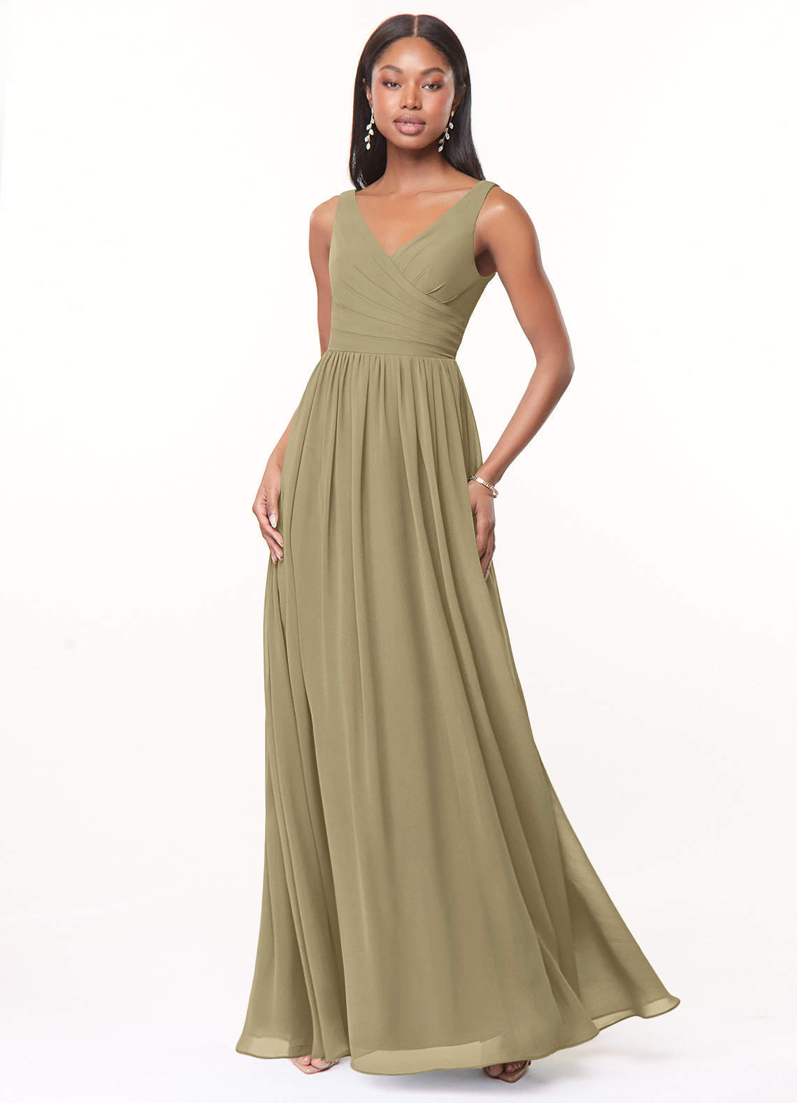 elyessen Keyla Dusty Blue A-Line V-Neck Pleated Chiffon Dress 1