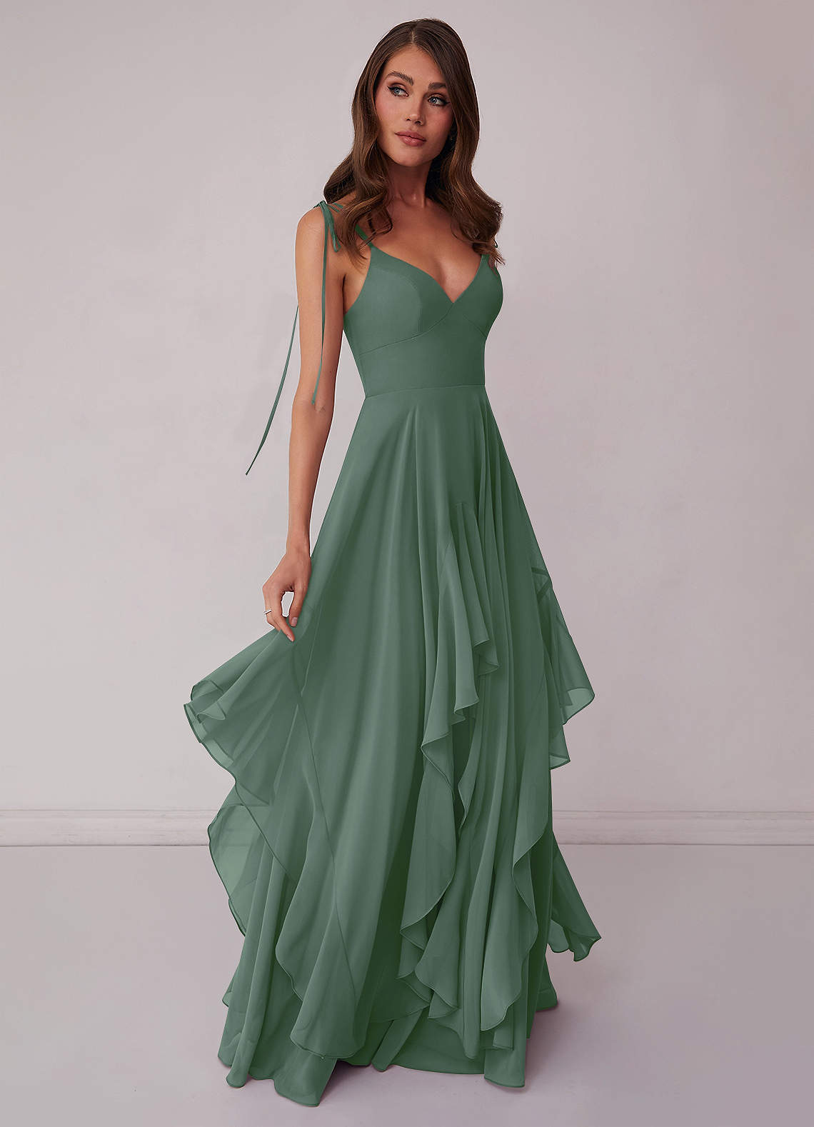 Agave A-Line Bow Chiffon Dress Moss Green 1