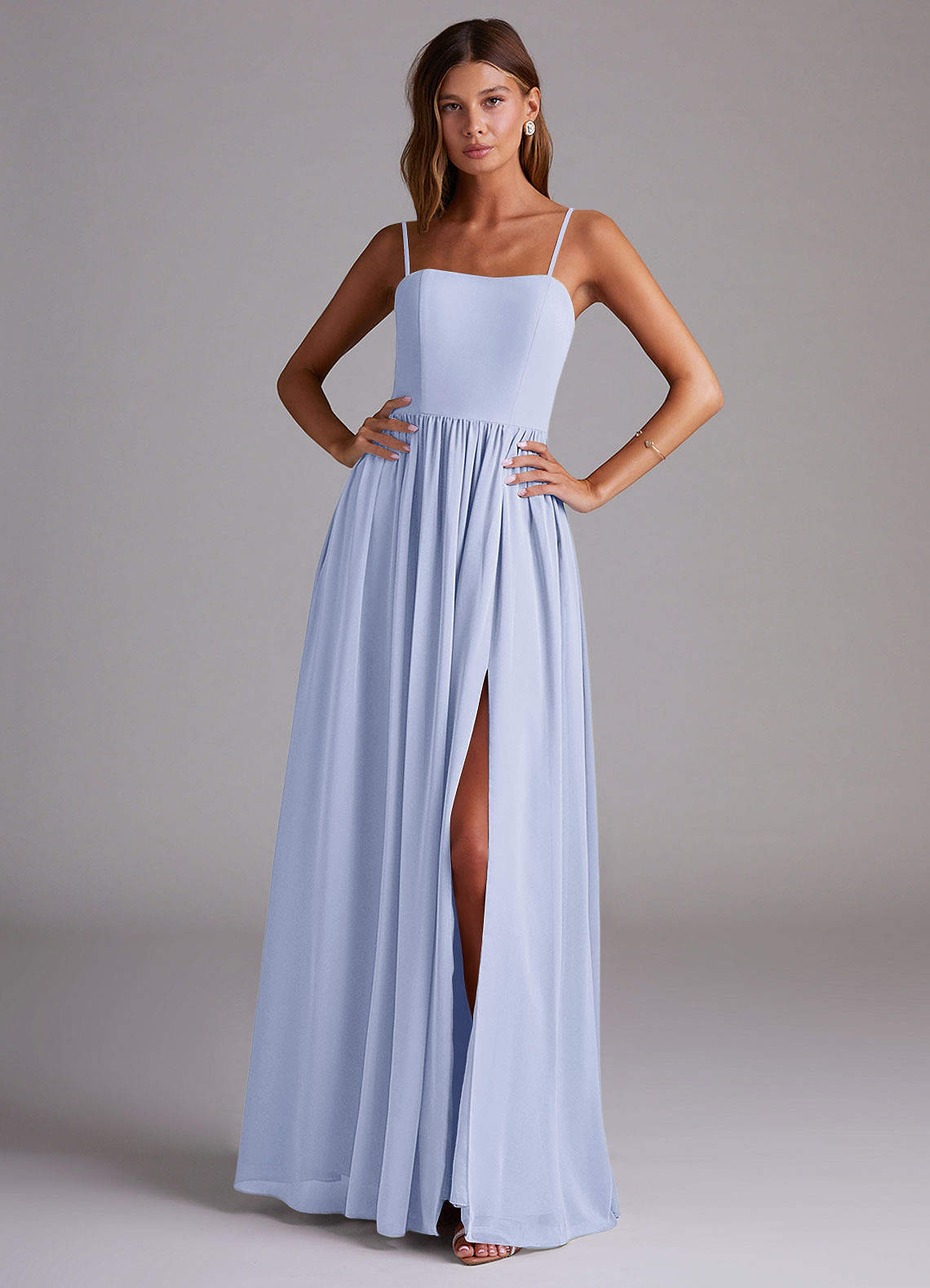 elyessen Calianna Dusty Blue A-Line Off the Shoulder Chiffon Convertible Dress 4