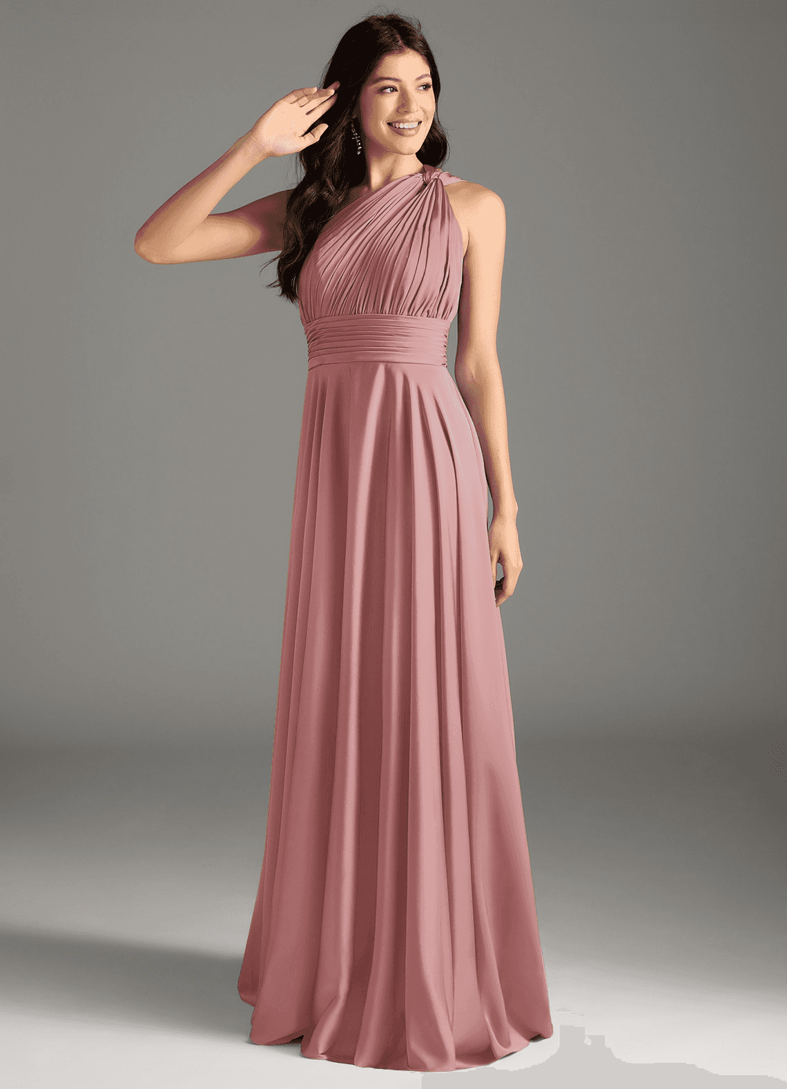 elyessen Charlize Dusty Sage A-Line One Shoulder Stretch Satin Dress 4