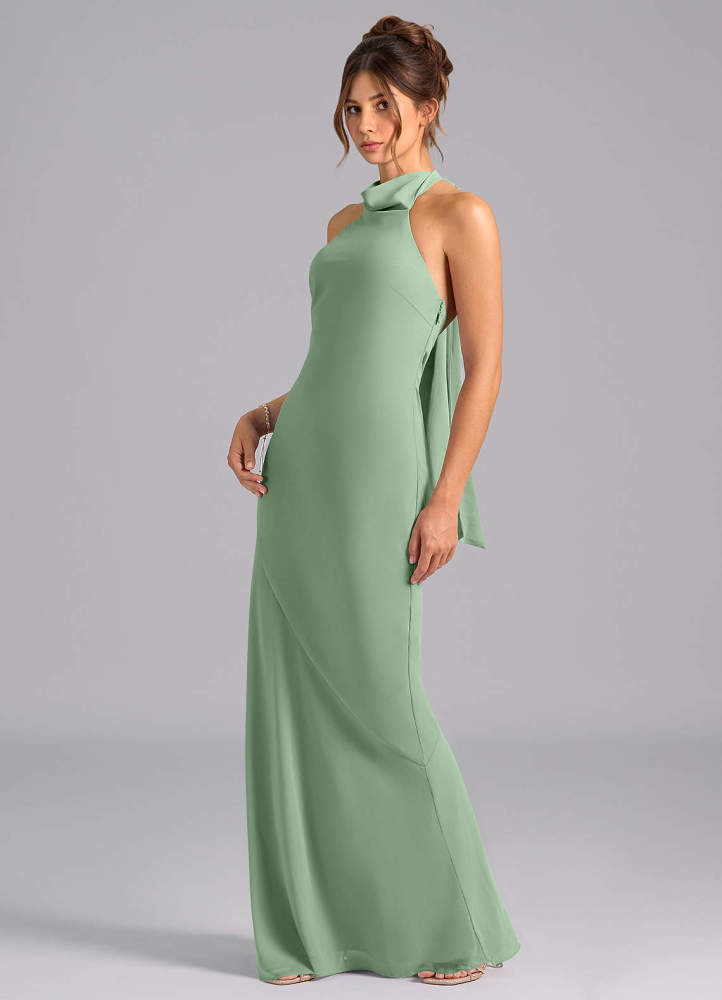 elyessen Velli Dusty Blue Mermaid High Neck Chiffon Dress 1