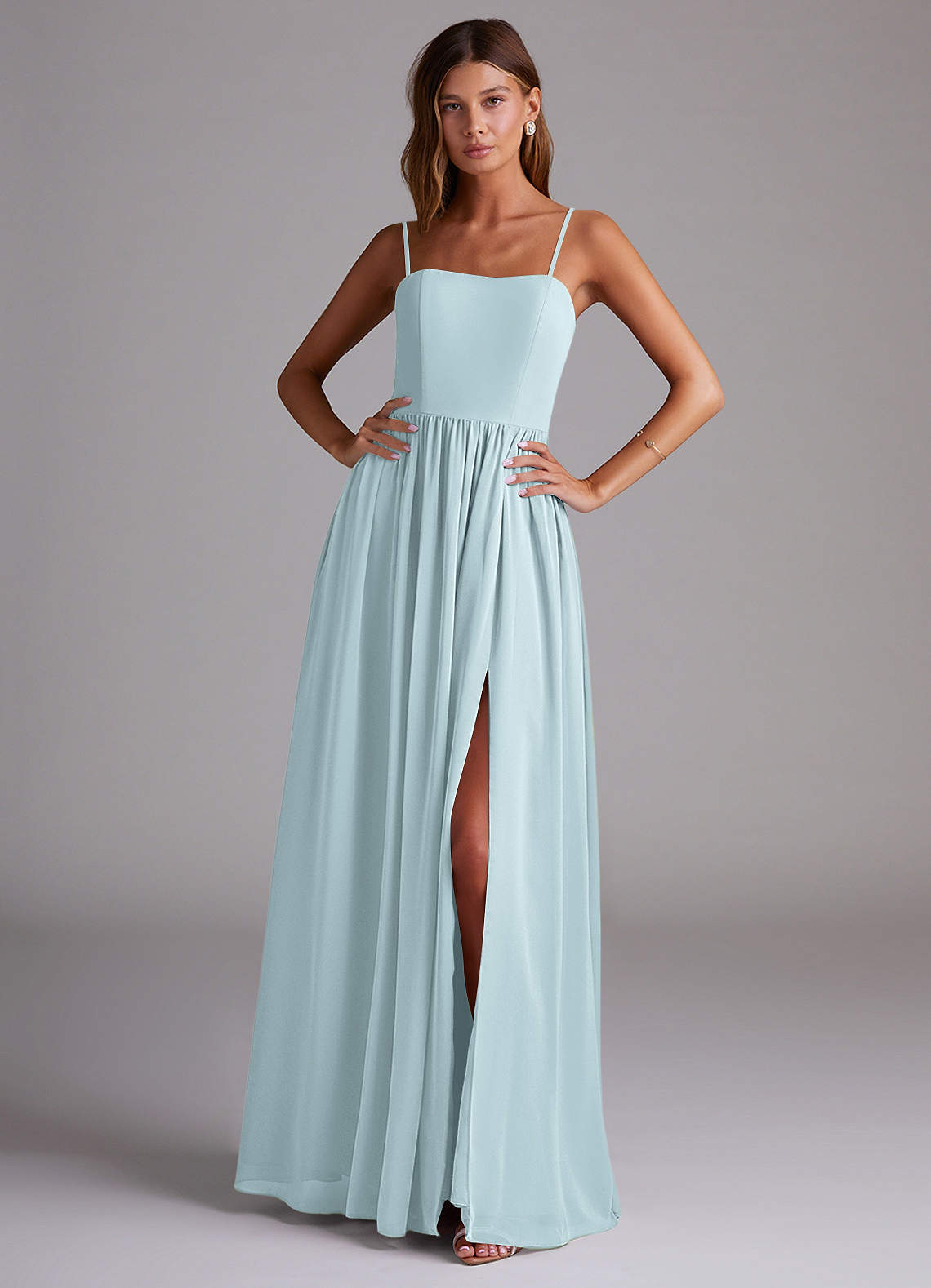 elyessen Calianna Dusty Blue A-Line Off the Shoulder Chiffon Convertible Dress 2