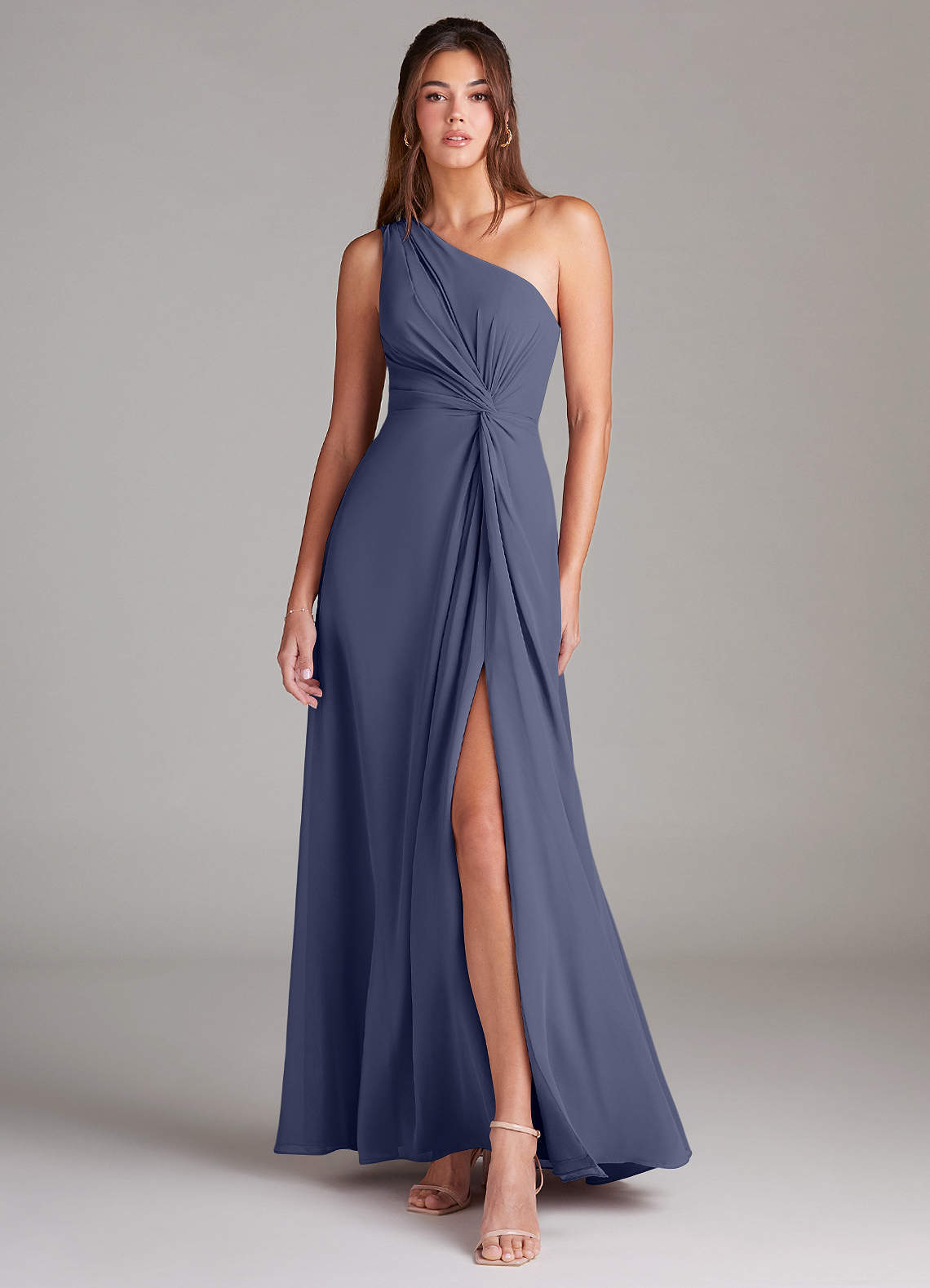 elyessen Brooke Sky Blue A-Line One Shoulder Chiffon Dress 3