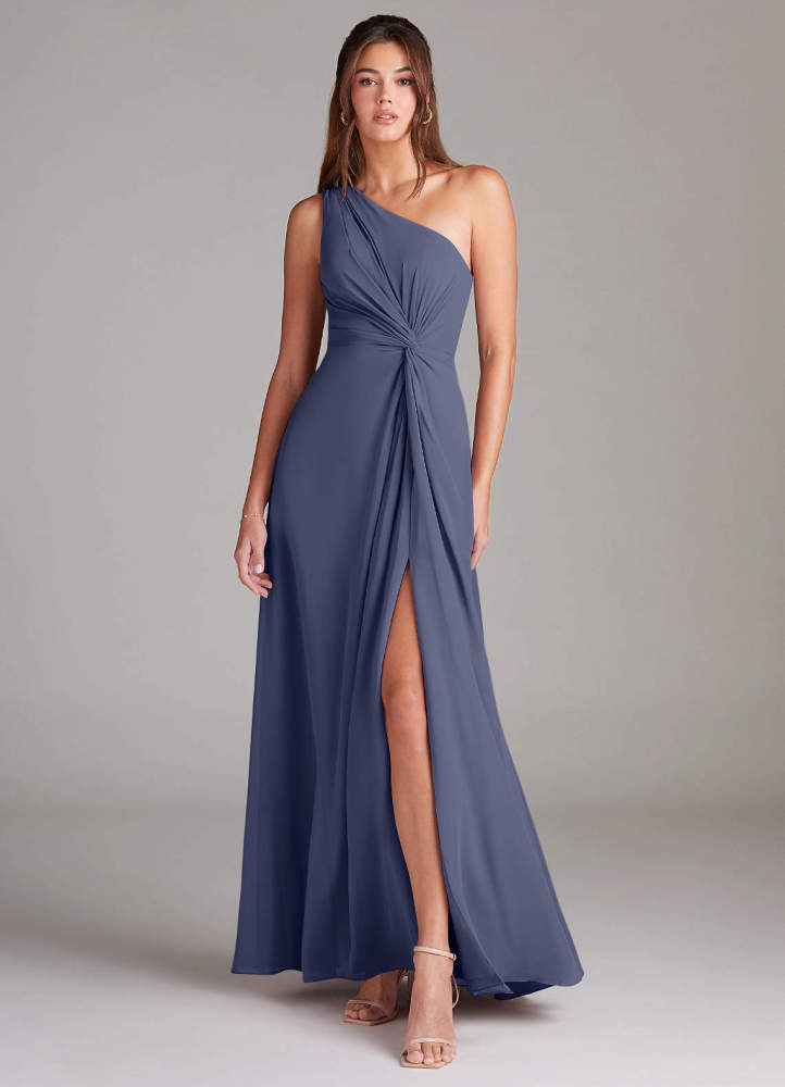 elyessen Brooke Sky Blue A-Line One Shoulder Chiffon Dress 3