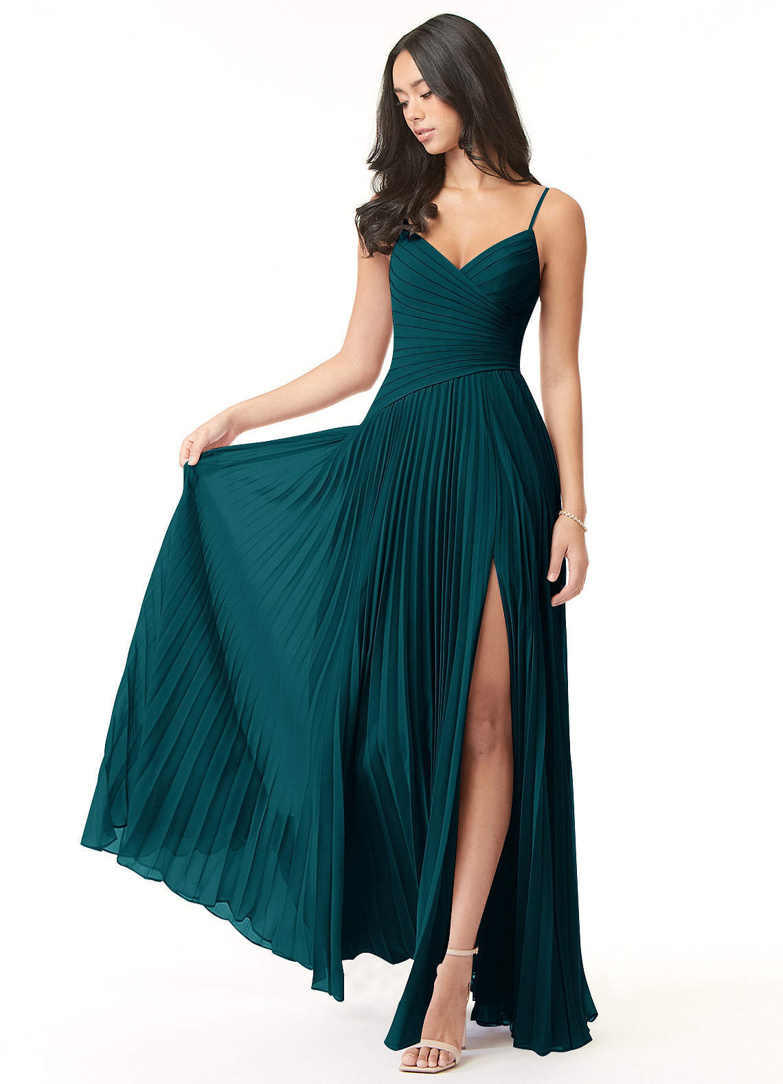 elyessen Vini Sky Blue A-Line V-Neck Pleated Chiffon Dress 2