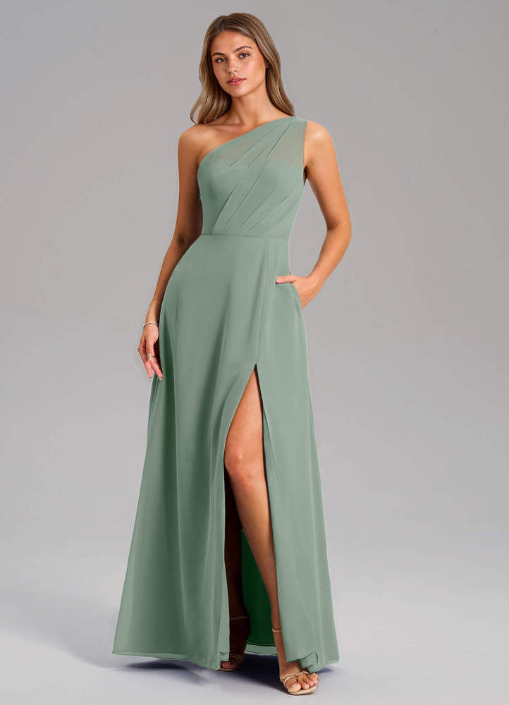 elyessen Phaedra Black A-Line One Shoulder Chiffon Dress 1