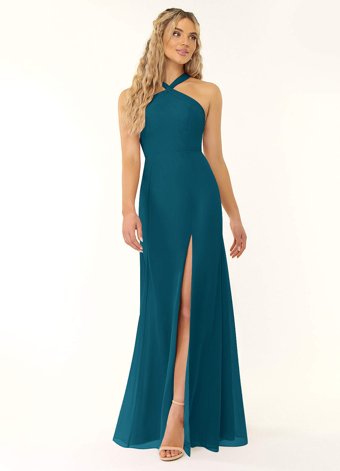 elyessen Rue Sky Blue A-Line Halter Chiffon Dress 3