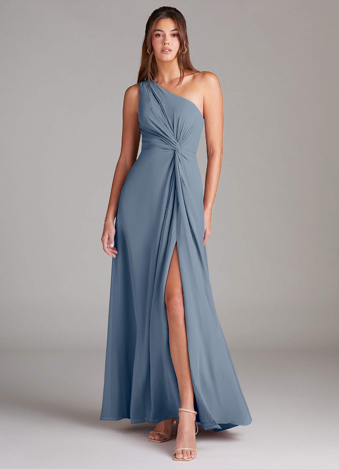 elyessen Brooke Sky Blue A-Line One Shoulder Chiffon Dress 3