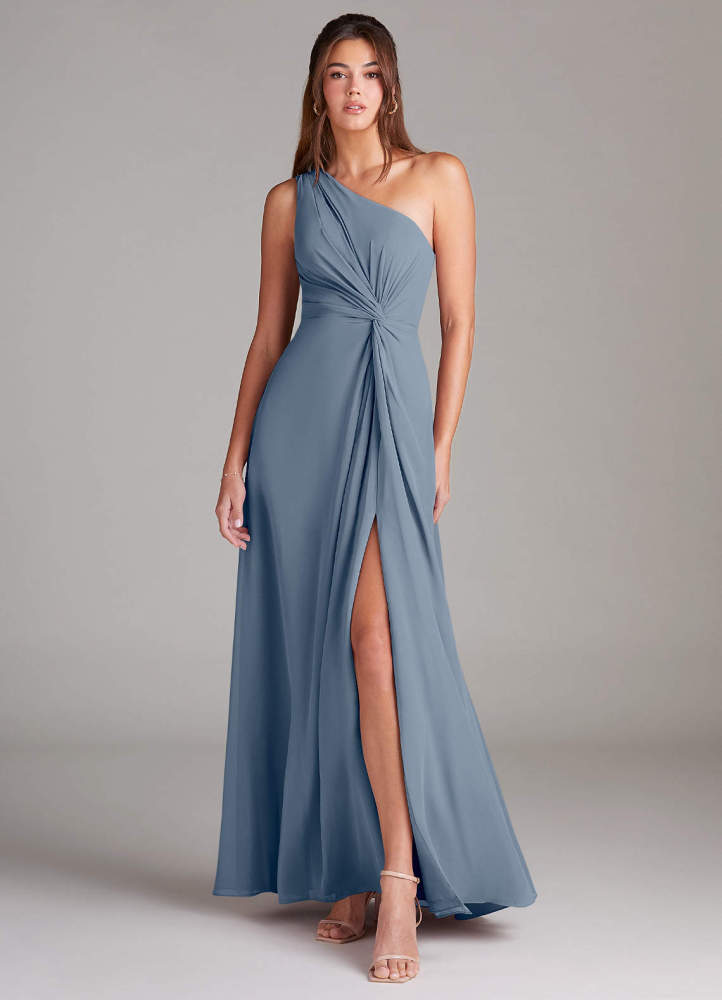elyessen Brooke Sky Blue A-Line One Shoulder Chiffon Dress 3