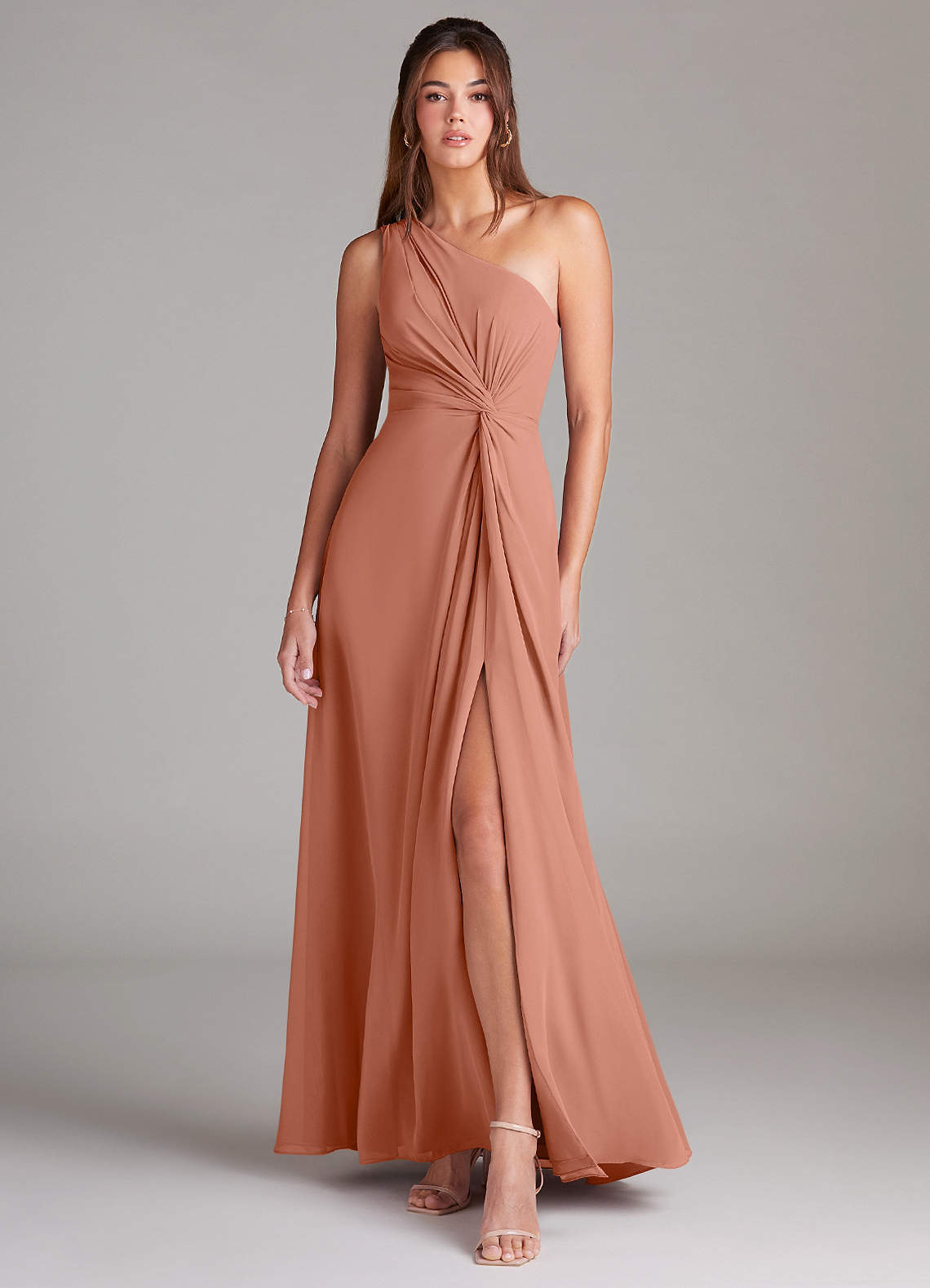 elyessen Brooke Sky Blue A-Line One Shoulder Chiffon Dress 8