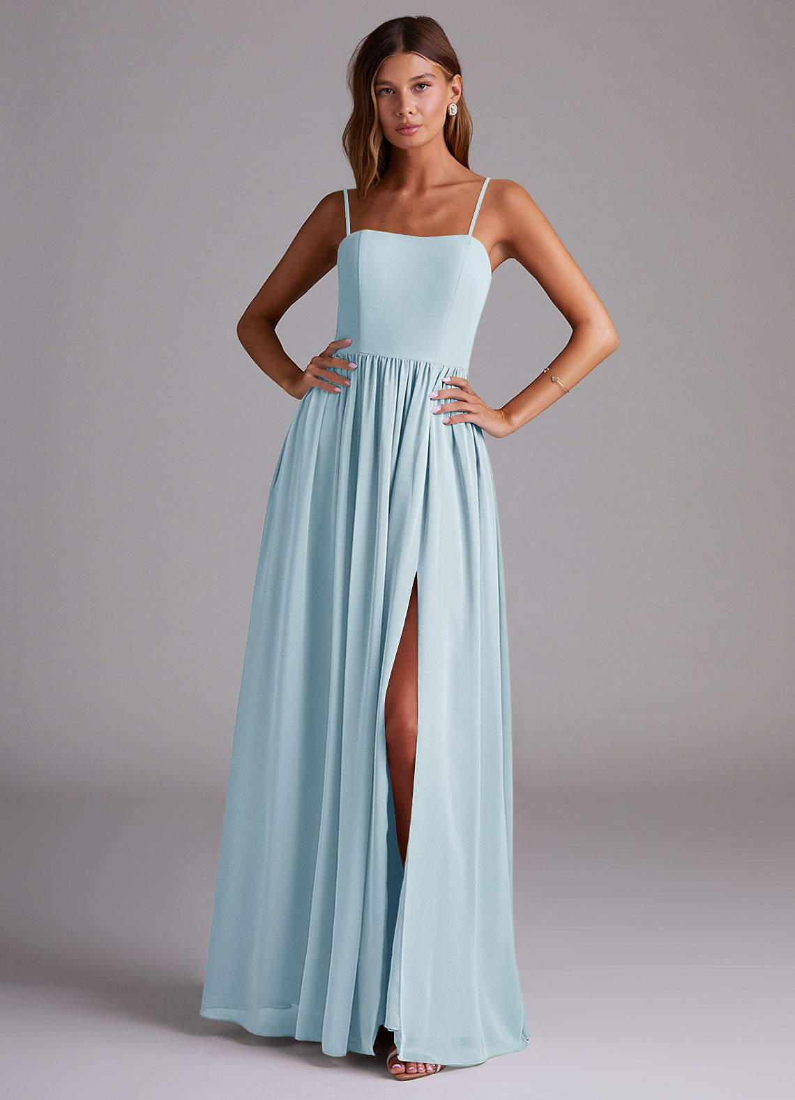 elyessen Calianna Dusty Blue A-Line Off the Shoulder Chiffon Convertible Dress 2