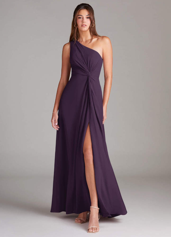 elyessen Brooke Sky Blue A-Line One Shoulder Chiffon Dress 5