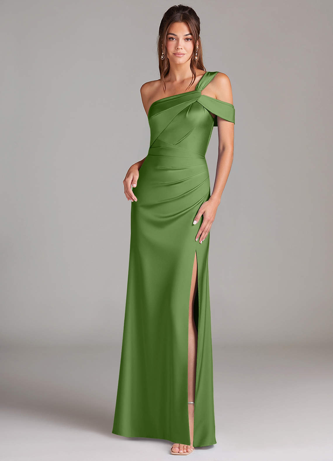 elyessen Wynter Black Sheath One Shoulder Stretch Satin Dress 1