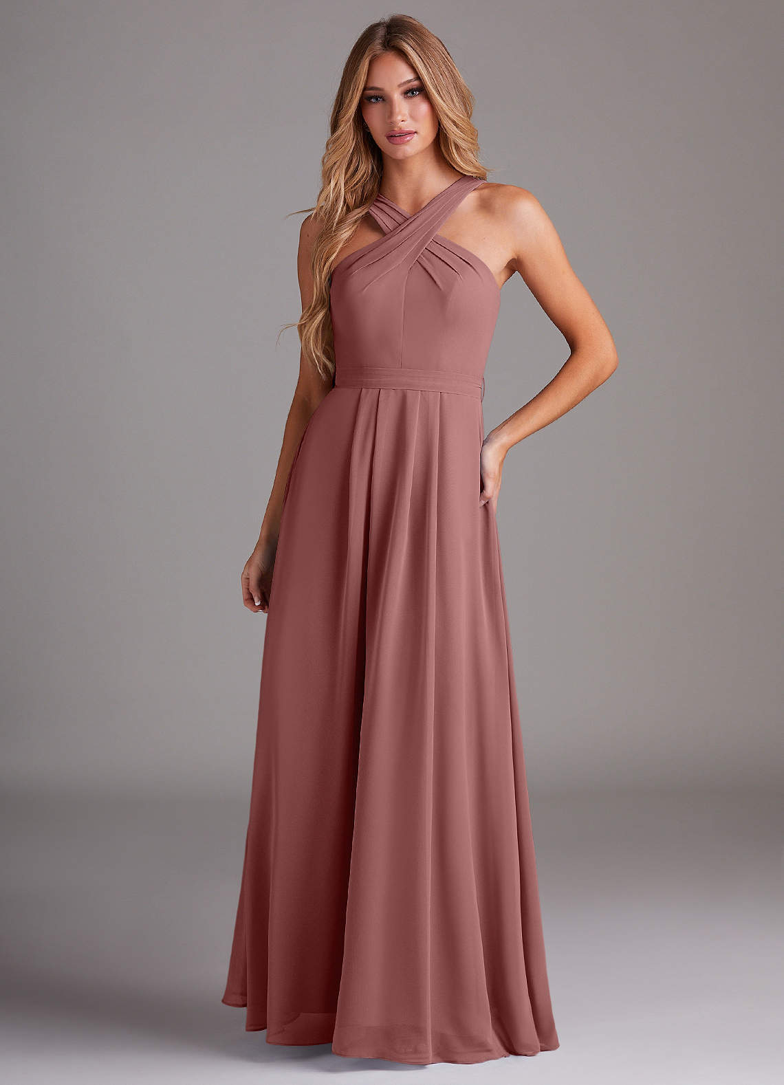 elyessen Dixie Sky Blue A-Line Halter Pleated Chiffon Dress 5