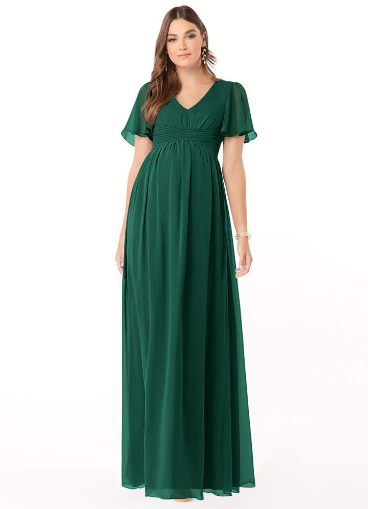 elyessen Verna A-Line V-Neck Ruched Chiffon Floor-Length Dress Cabernet 2