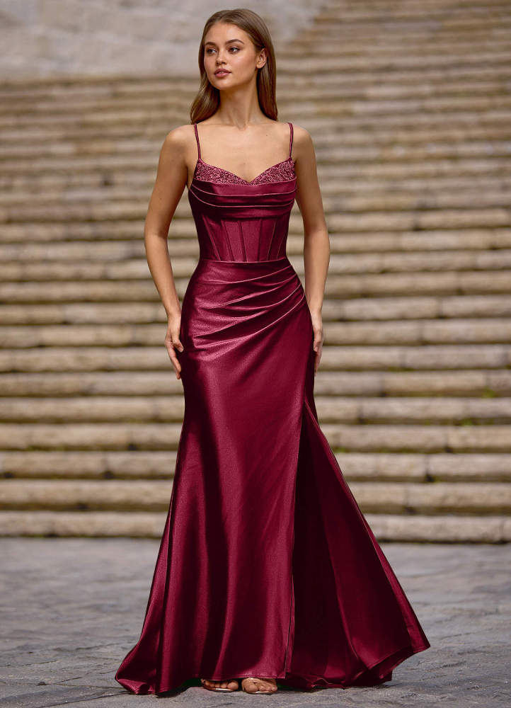 Glow Burgundy Silk-like Satin Prom Dress