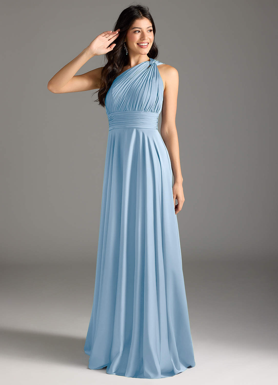 elyessen Charlize Dusty Sage A-Line One Shoulder Stretch Satin Dress 2