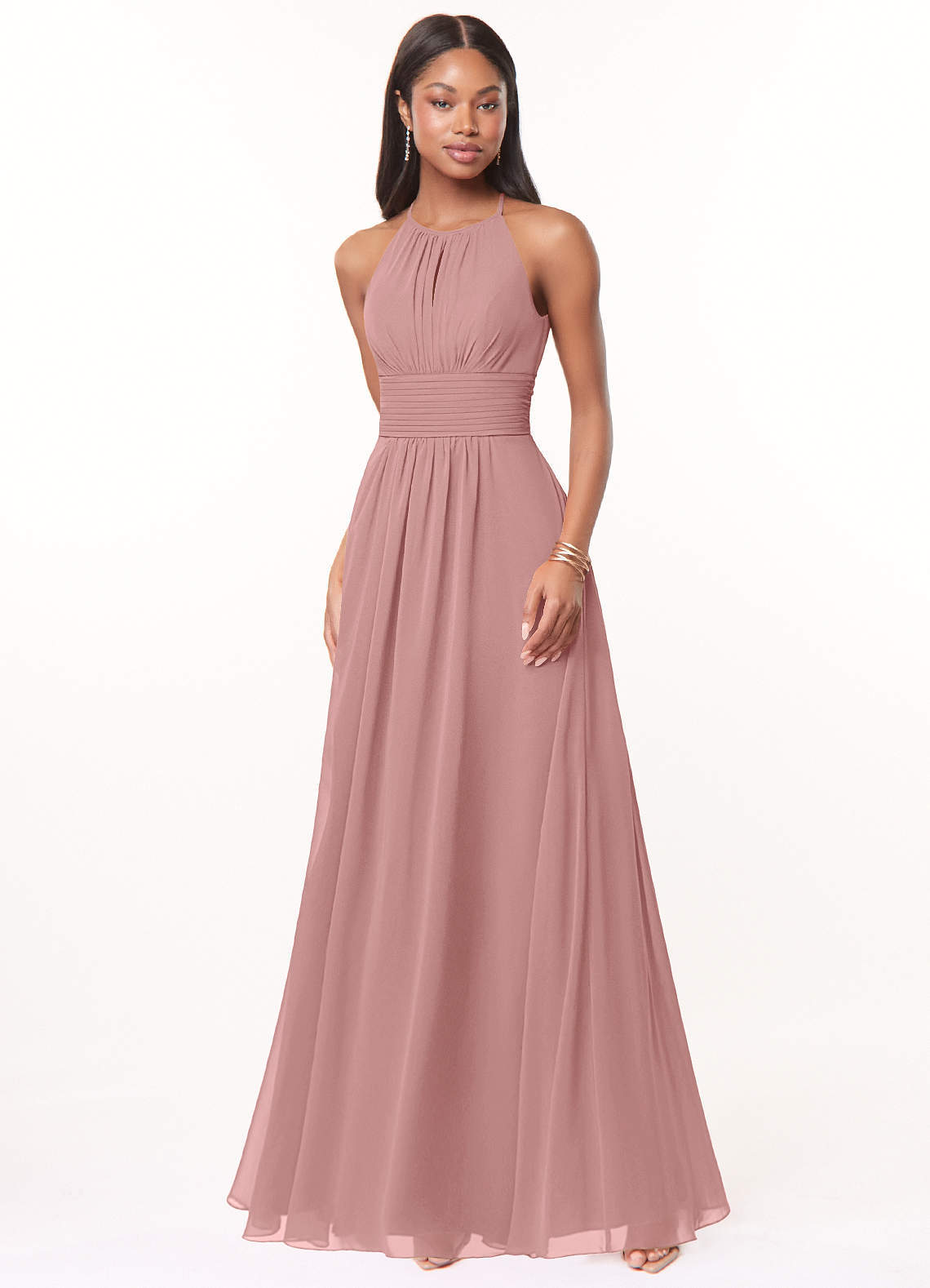 elyessen Bonnie Burgundy A-Line Keyhole Ruched Chiffon Dress 4