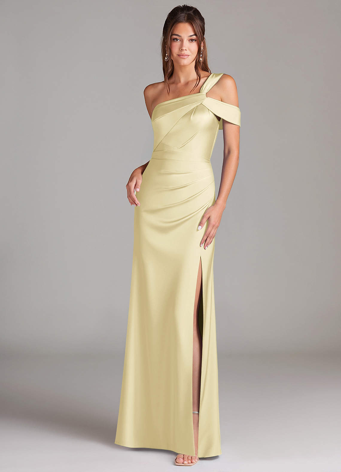 elyessen Wynter Black Sheath One Shoulder Stretch Satin Dress 6