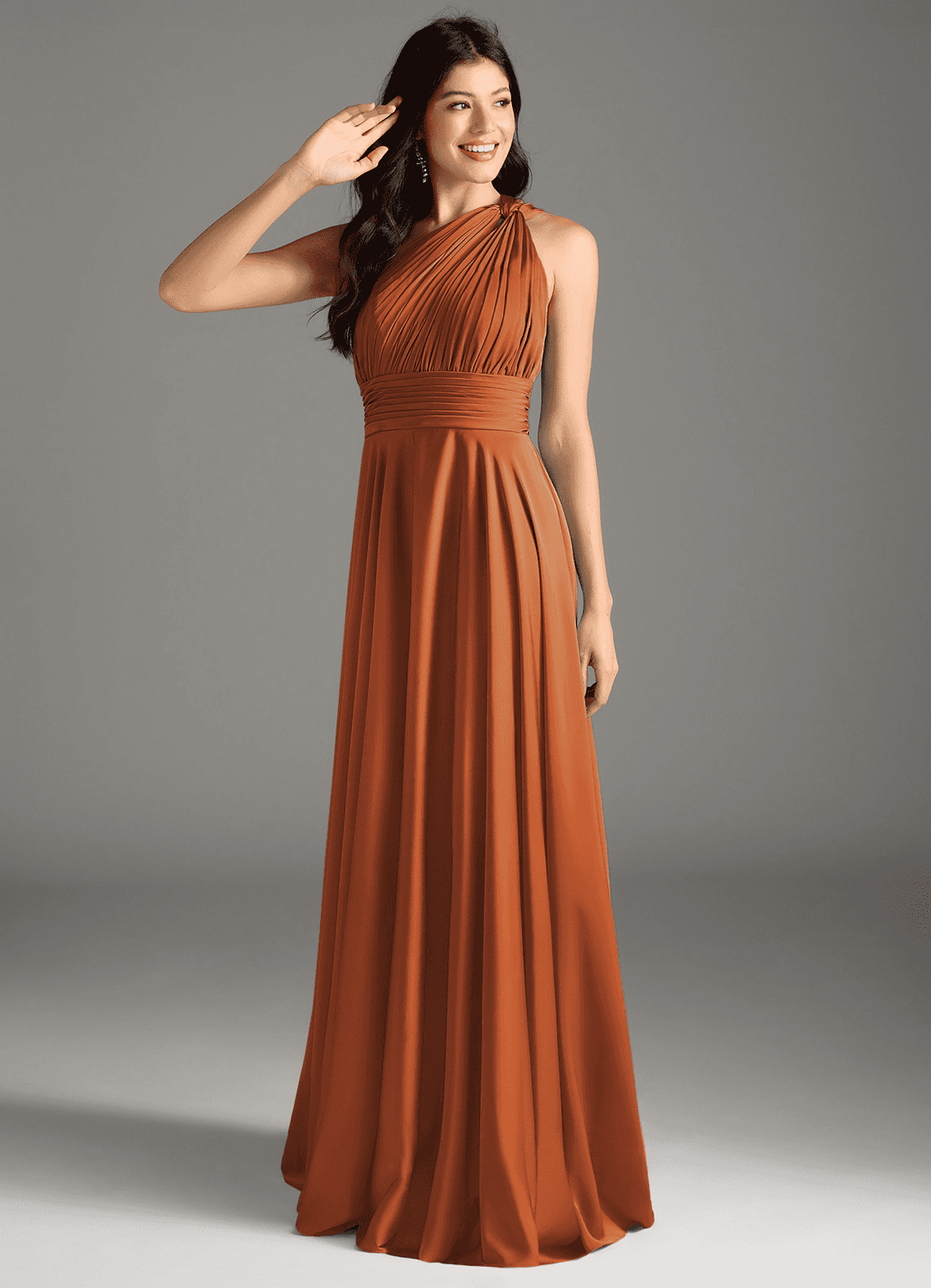 elyessen Charlize Dusty Sage A-Line One Shoulder Stretch Satin Dress 6