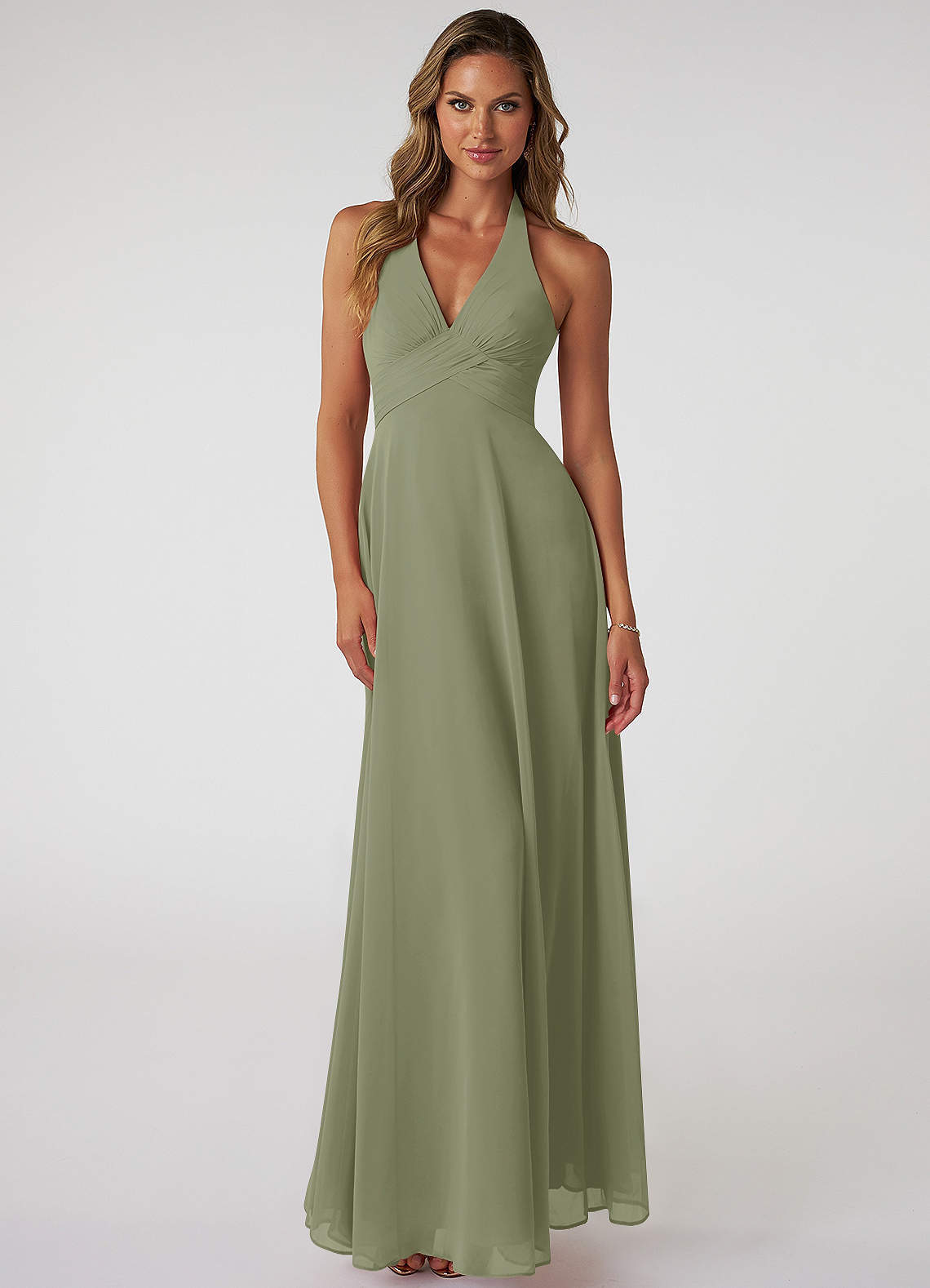 elyessen Tessie Sky Blue A-Line V-Neck Pleated Chiffon Dress 1