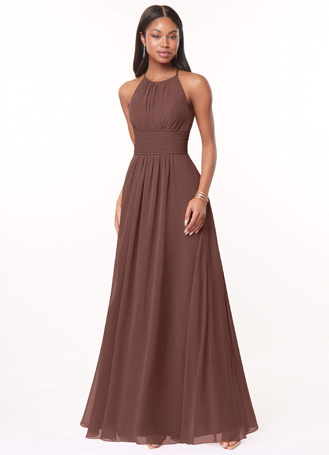 elyessen Bonnie Burgundy A-Line Keyhole Ruched Chiffon Dress 7