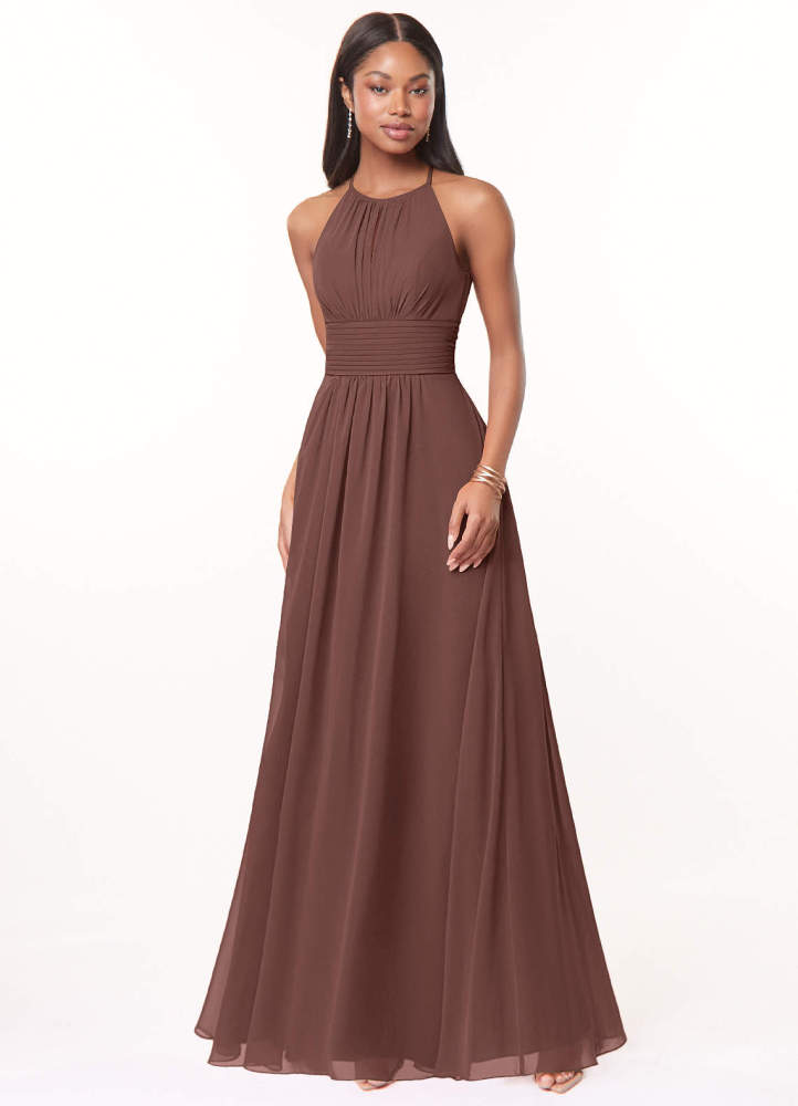 elyessen Bonnie Burgundy A-Line Keyhole Ruched Chiffon Dress 7
