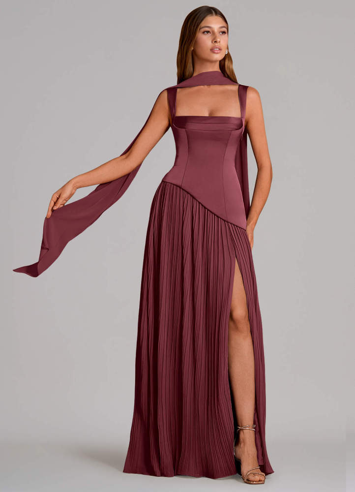 elyessen Stephanie Black A-Line Pleated Stretch Satin Dress 5