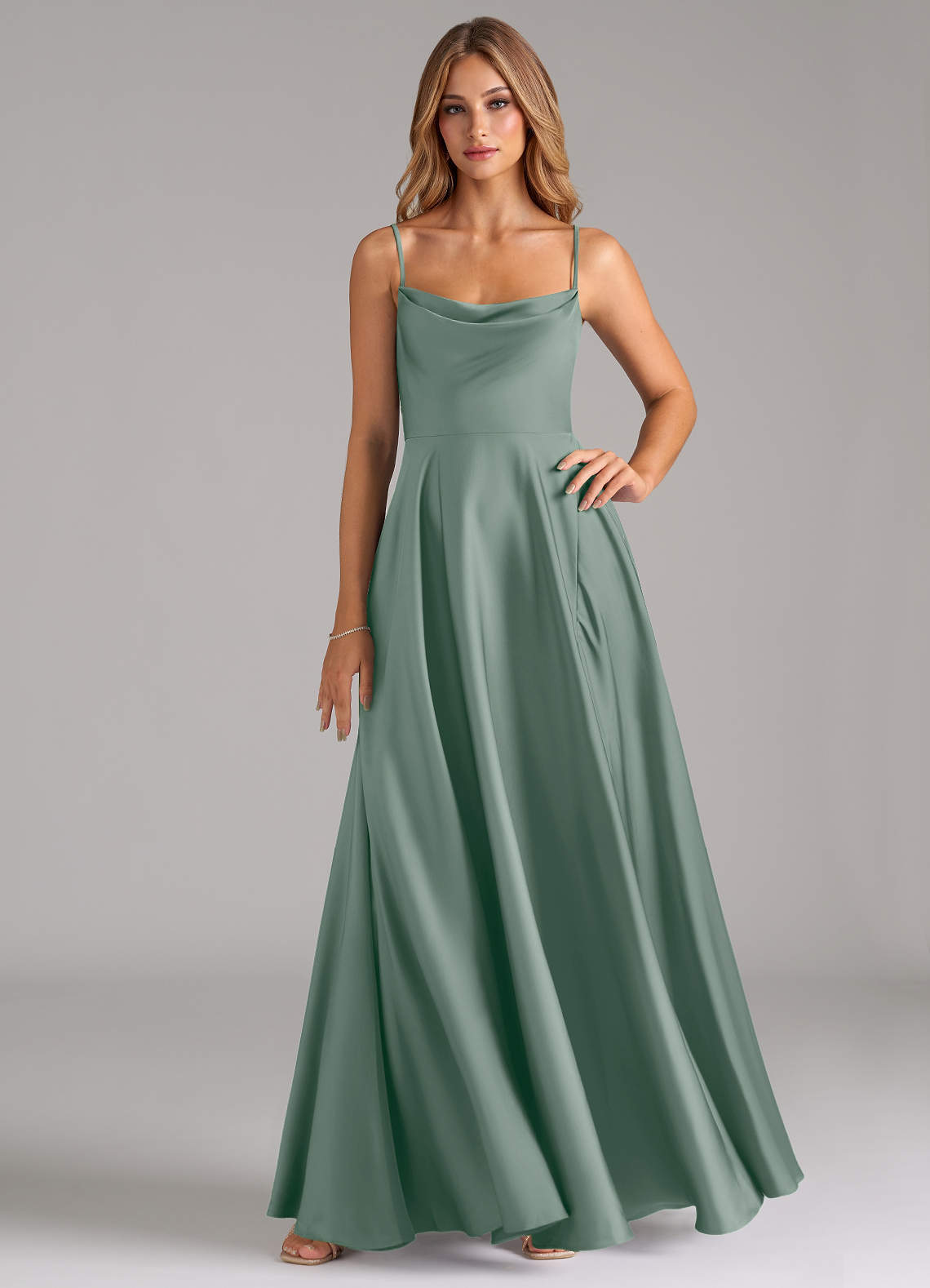 elyessen Elle Sky Blue A-Line Pleated Stretch Satin Dress 1