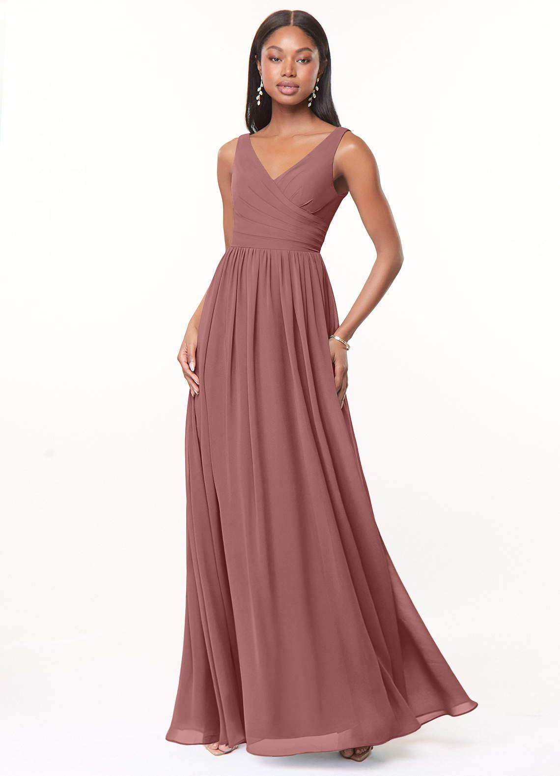 elyessen Keyla Dusty Blue A-Line V-Neck Pleated Chiffon Dress 5