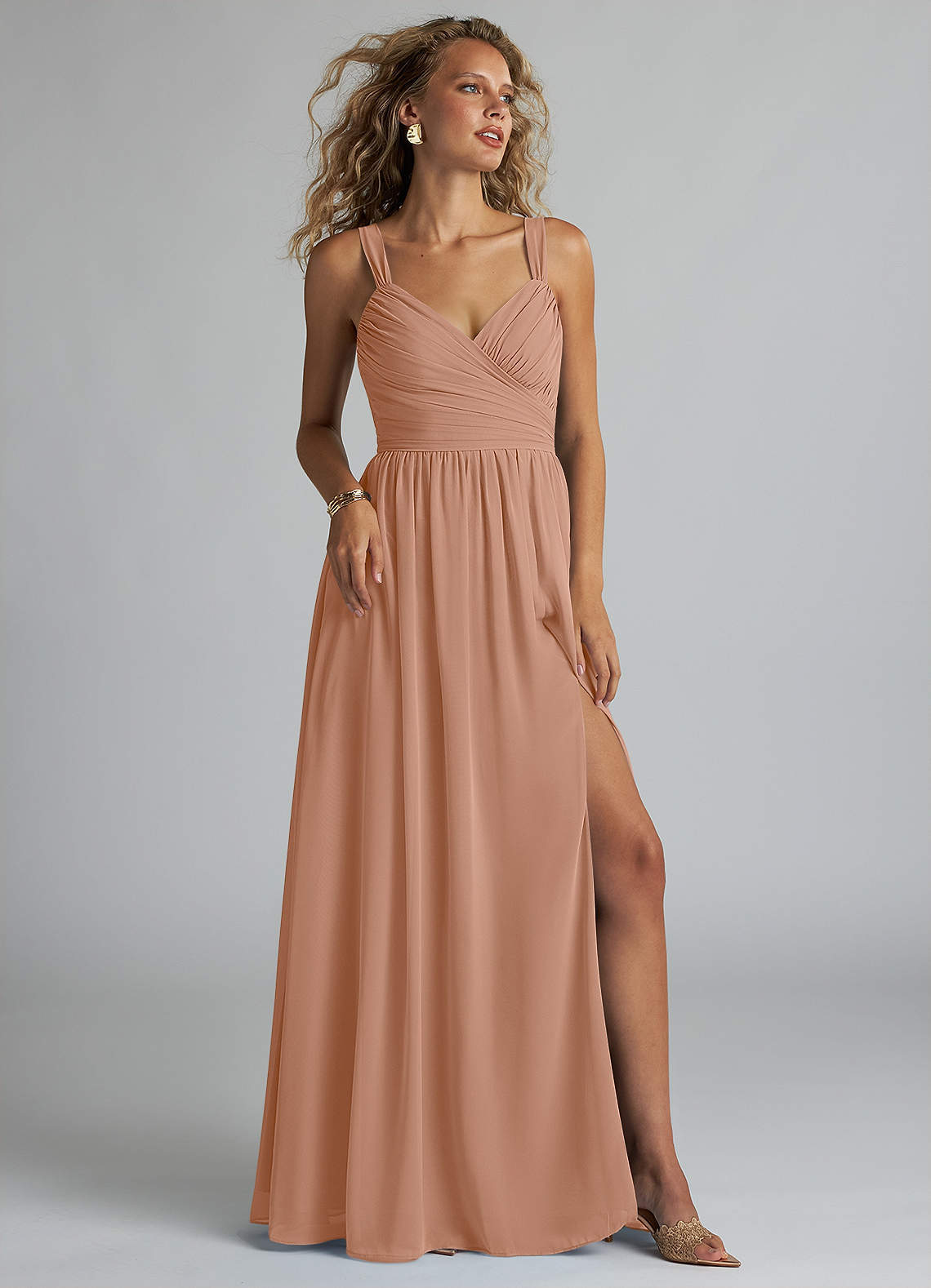 elyessen Aziza Sky Blue A-Line V-Neck Pleated Chiffon Dress 8