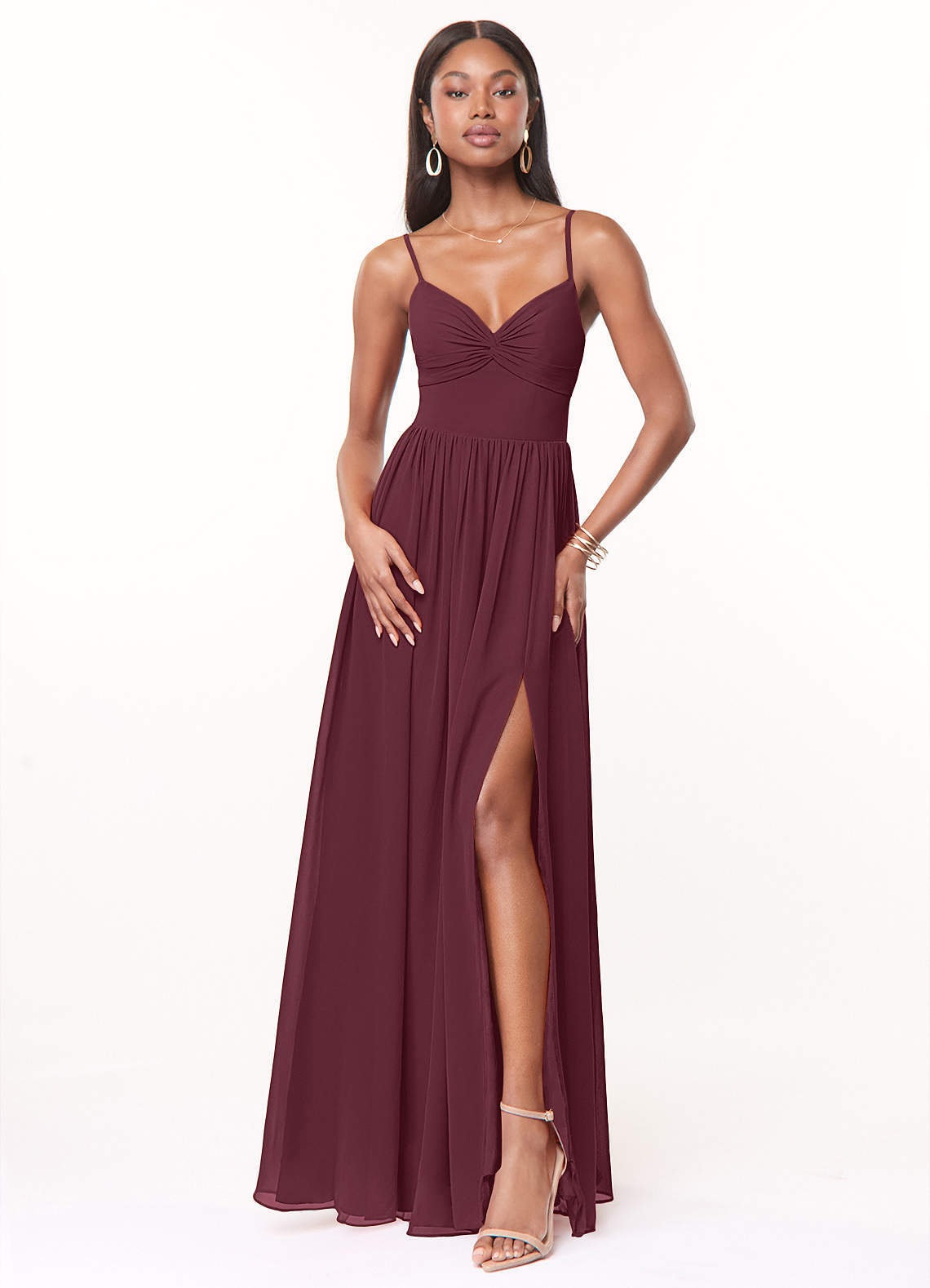 elyessen Zeya Dusty Blue A-Line V-Neck Pleated Chiffon Dress 6