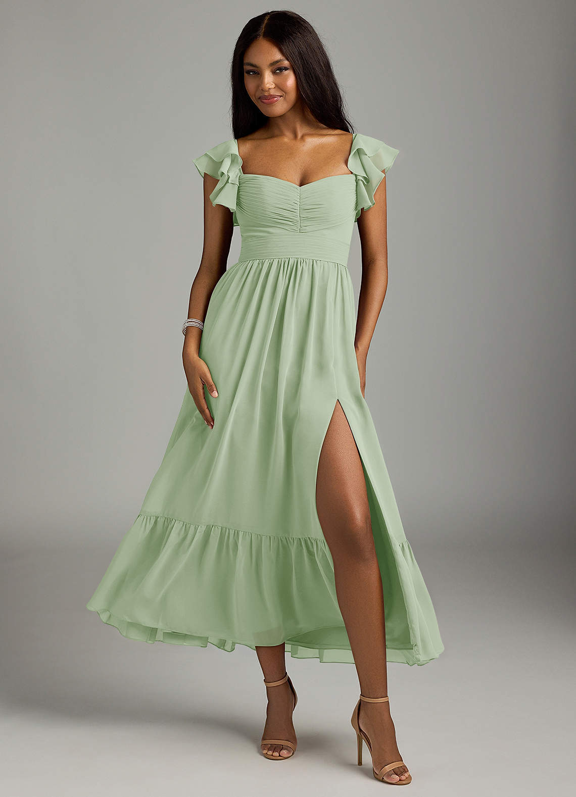elyessen Anaya Blue Vintage Floral A-Line Sweetheart Neckline Chiffon Dress 1