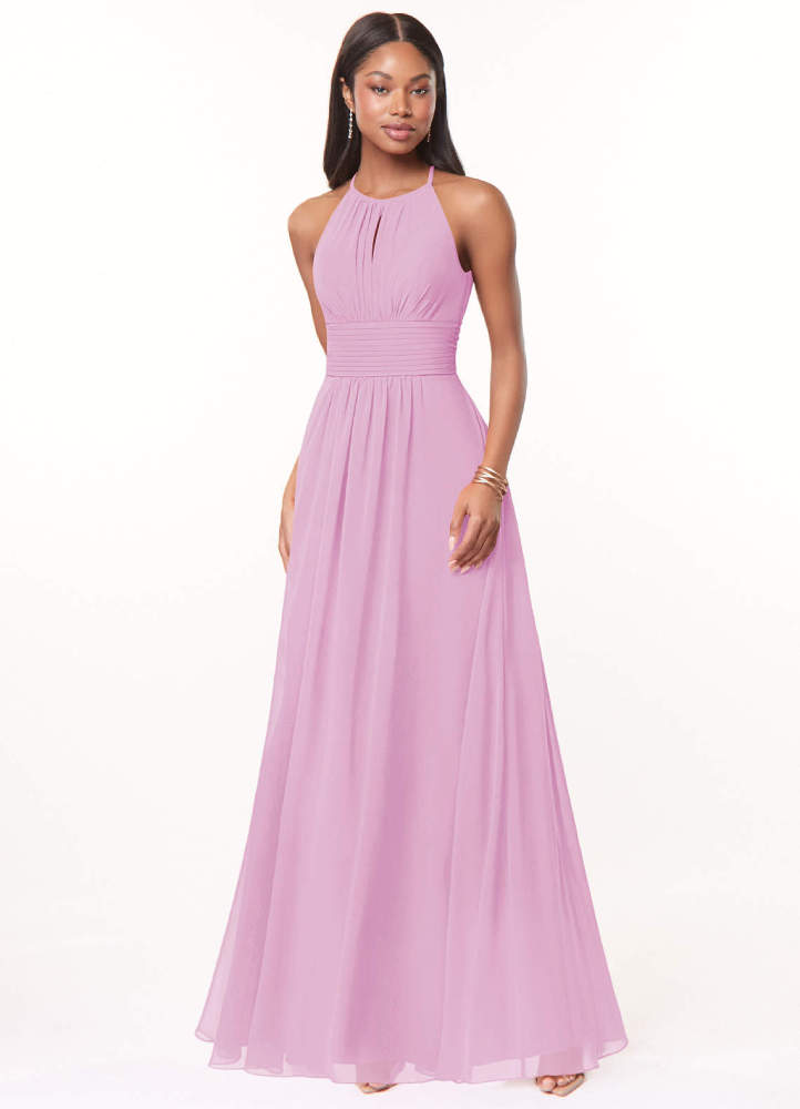 elyessen Bonnie Burgundy A-Line Keyhole Ruched Chiffon Dress 4