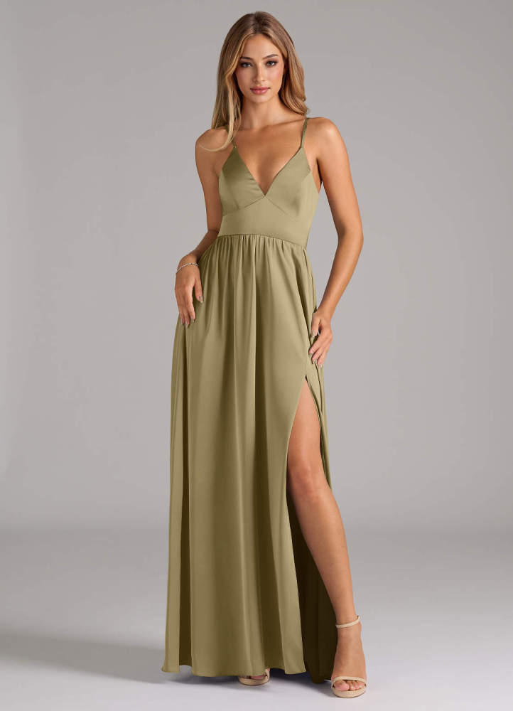 elyessen Aaida Dusty Sage A-Line Corset Stretch Satin Dress 1