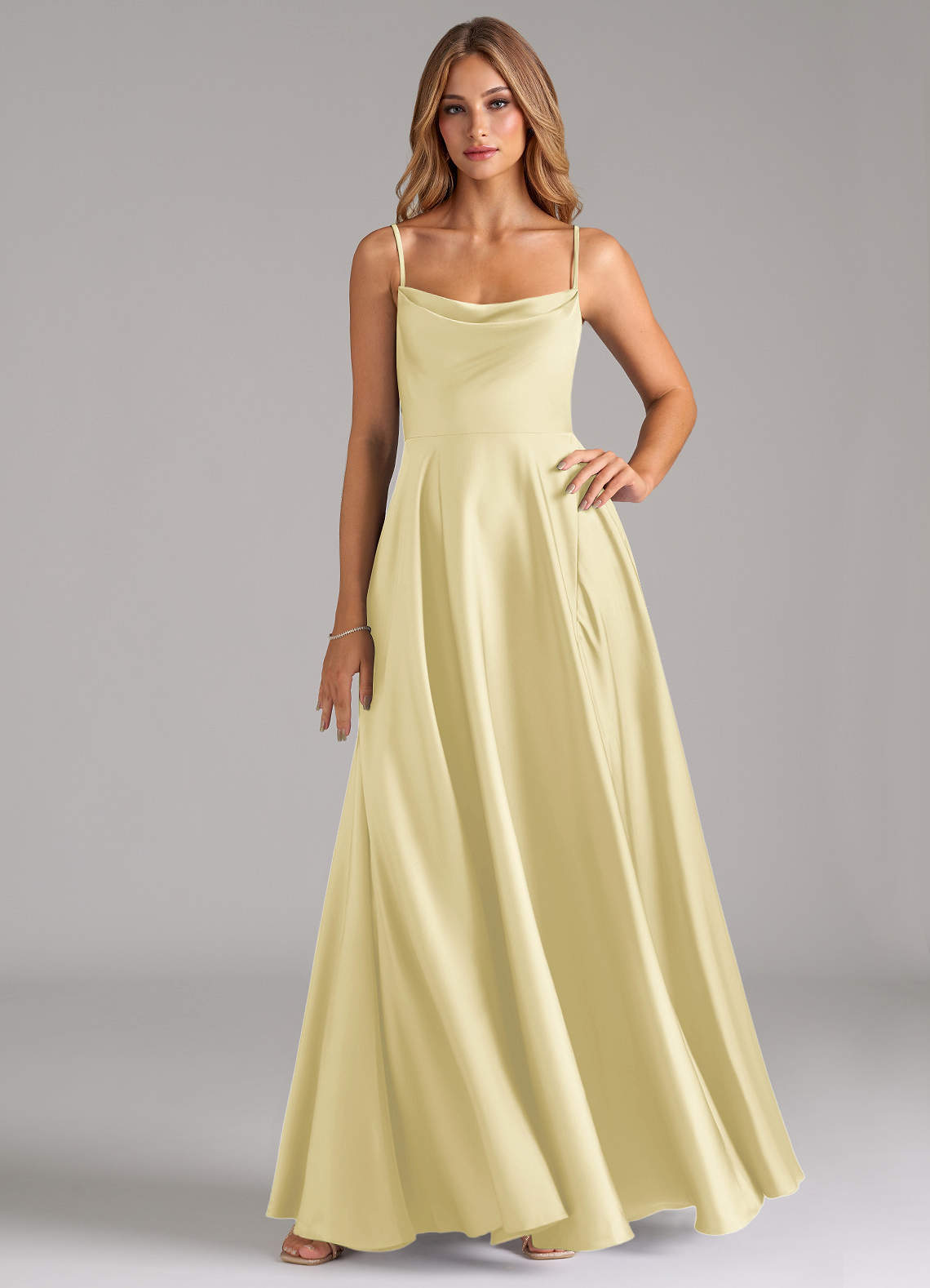 elyessen Elle Sky Blue A-Line Pleated Stretch Satin Dress 7