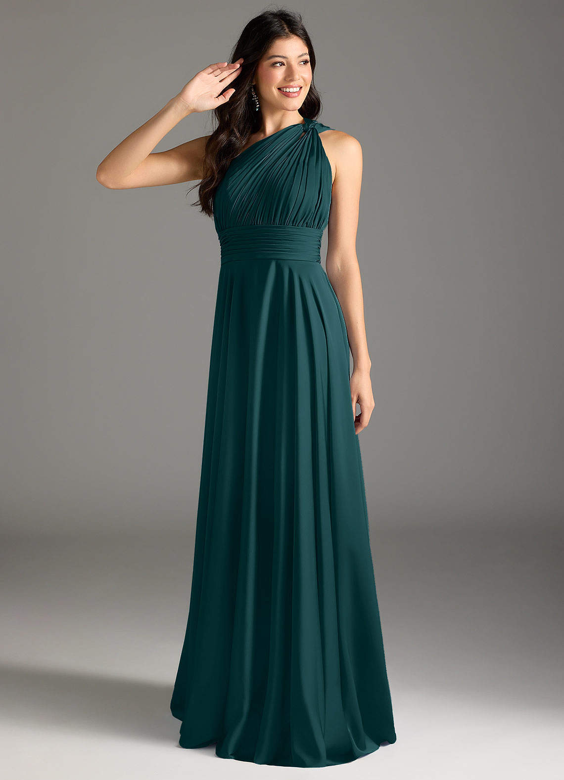 elyessen Charlize Dusty Sage A-Line One Shoulder Stretch Satin Dress 2