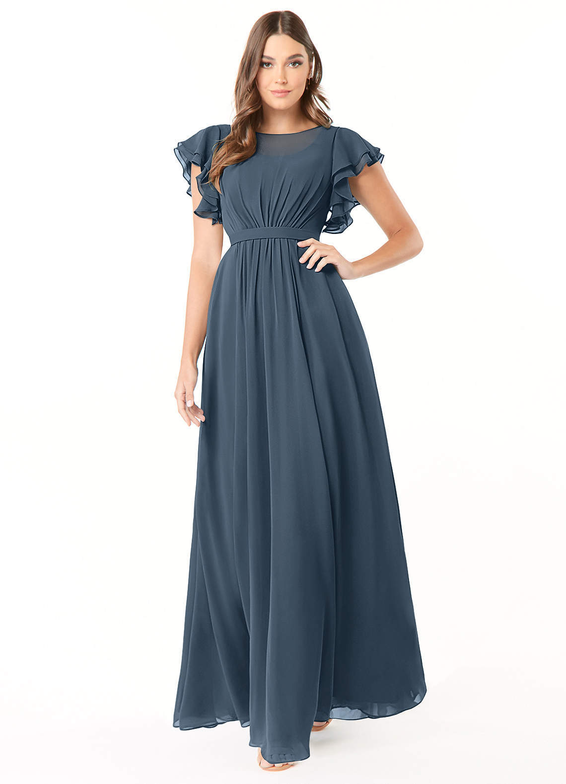 elyessen Daphne A-Line Ruffled Chiffon Floor-Length Dress Eucalyptus 3