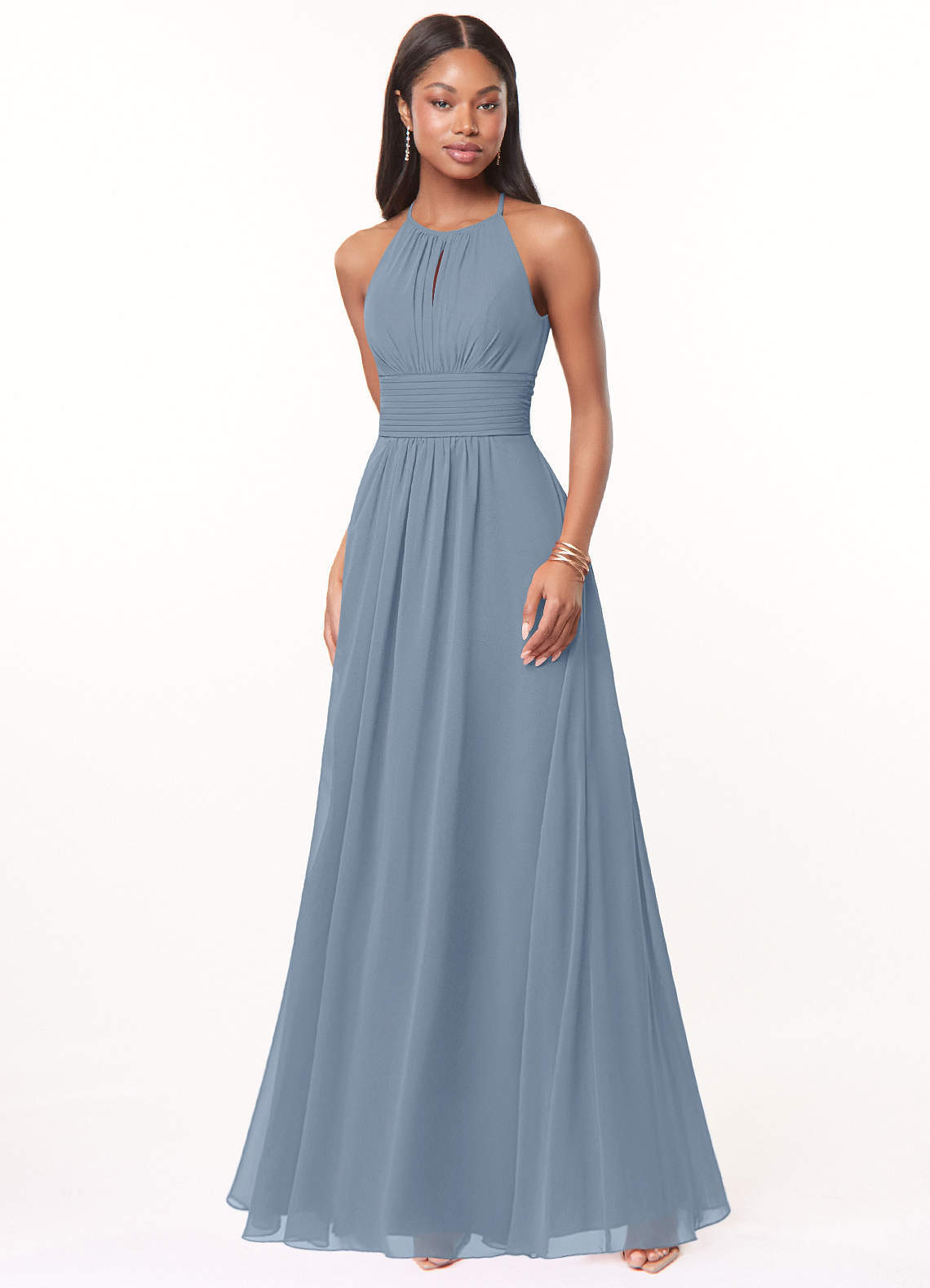 elyessen Bonnie Burgundy A-Line Keyhole Ruched Chiffon Dress 3