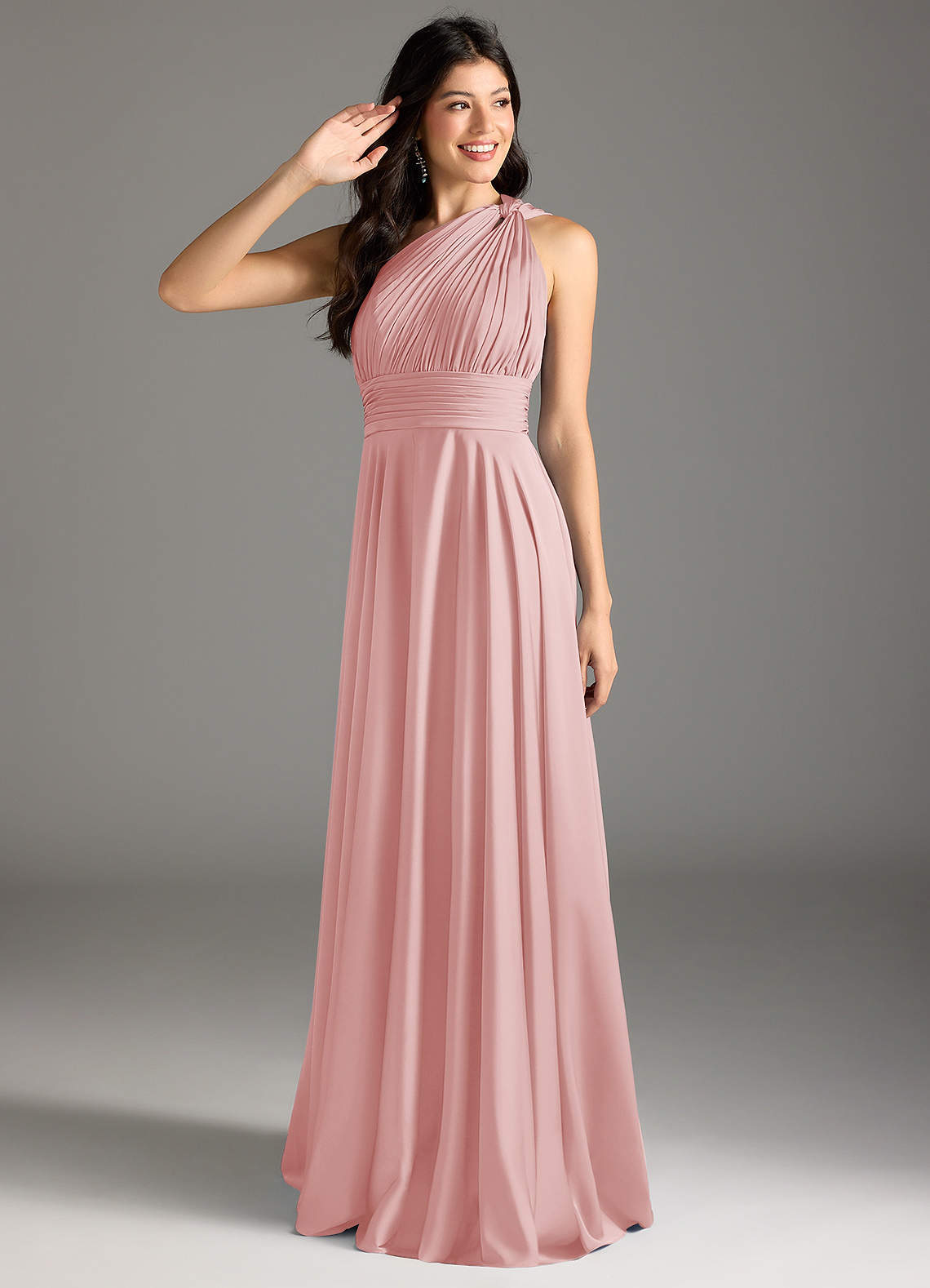 elyessen Charlize Dusty Sage A-Line One Shoulder Stretch Satin Dress 4