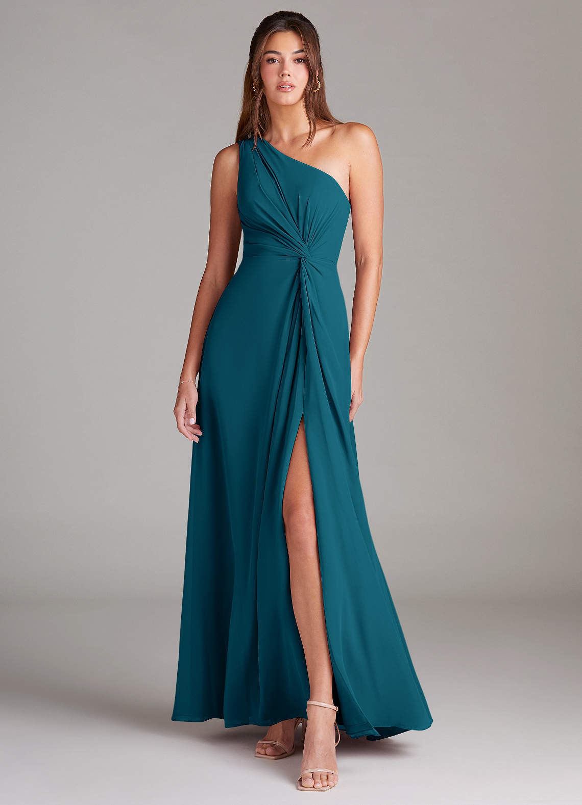 elyessen Brooke Sky Blue A-Line One Shoulder Chiffon Dress 3